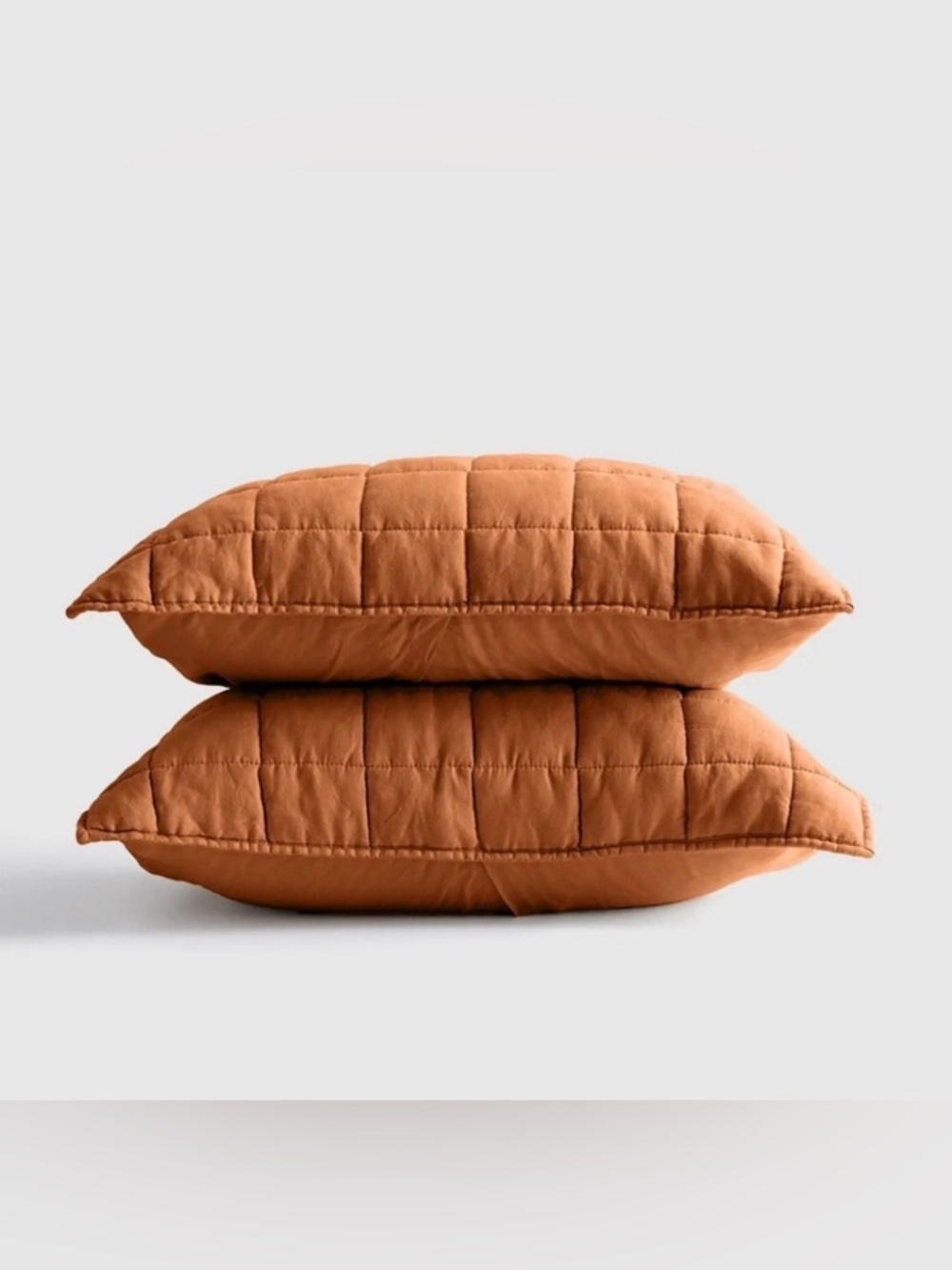 Quince 100% Linen Set Of 2 Box Terracotta Quilted Shams - Standard